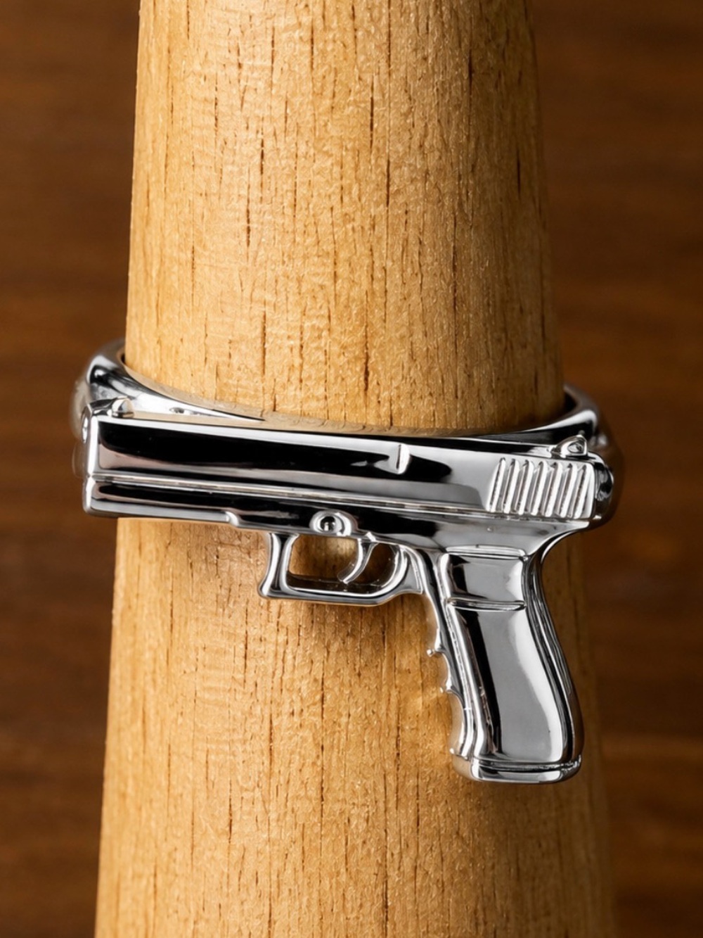 Chrome Toy Pistol-Shaped Statement Ring - Silver